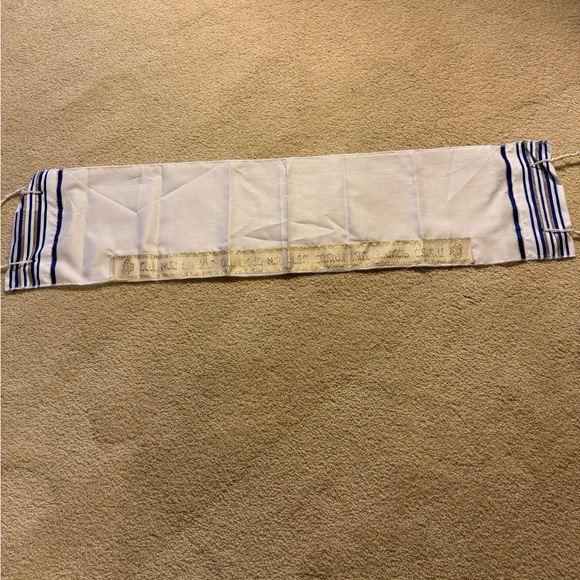 3012 Tallit Talis Prayer Shawl Acrylic Made In Israel Blue And Gold 9” X 39.5” - Picture 5 of 12